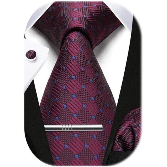 PLAID Ties for Men Classic Checkered Burgundy 1 - Picture 3 of 6